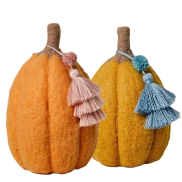 2!! Opalhouse Jungalow NWT Boho Felted Figural  Pumkins With Tassel In Pink/Blue - Picture 1 of 3